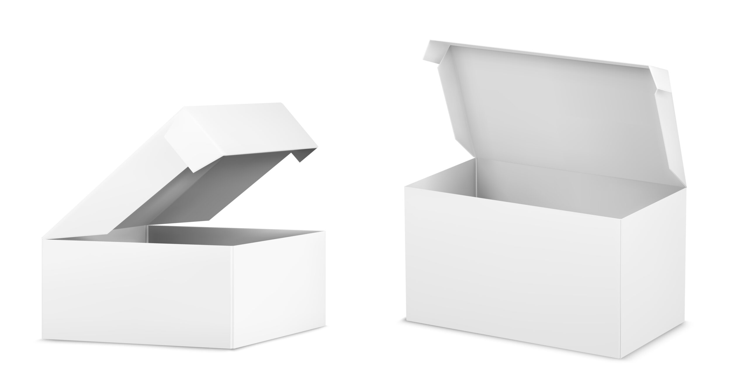 Cardboard white box mockups set